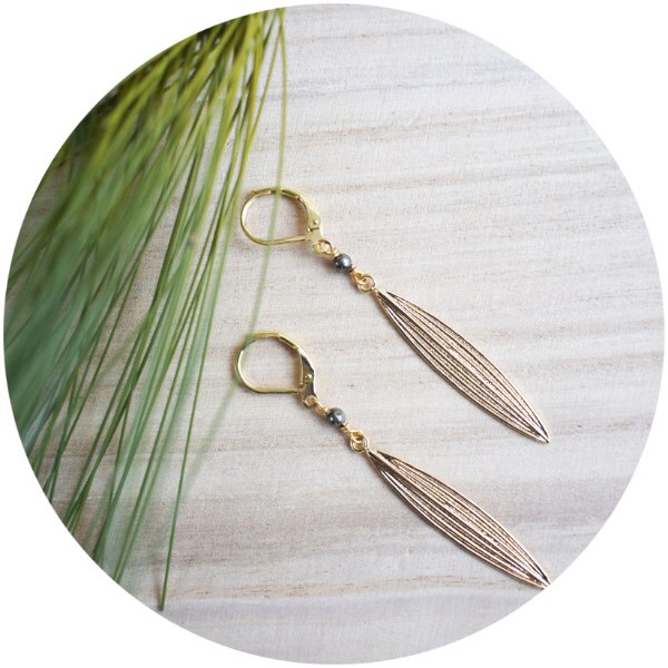 Dormeuse Silver And Pyrite Bamboo Leaf Earrings,